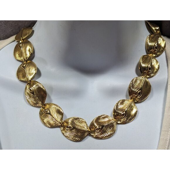 Vintage Peacock Feather Gold Tone Link Toggle Necklace - Picture 4 of 6